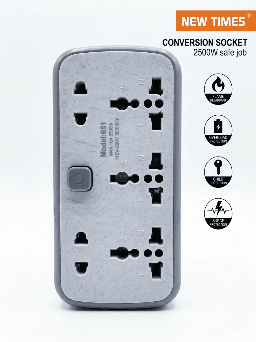 مقبس وموصل كهربائي متعدد المنافذ (NEW TIMES Conversion Socket - Model: 651)